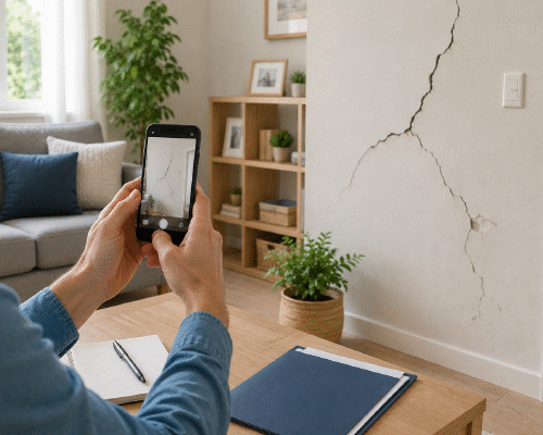 Fotografías para reportar daños después de un sismo en una vivienda o empresa.